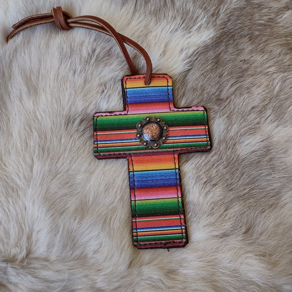 Leather Saddle or Rear View Mirror Cross
